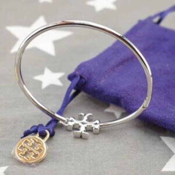 Tory Burch Eleanor Hinged Cuff in Tory Silver - Picture 4 of 5